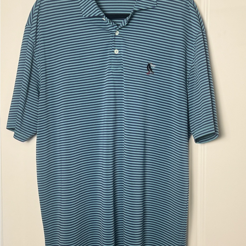 Holderness & Bourne - Striped Blue and Green Golf Polo - Tailored Fit - XL